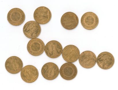 14 gold coins : 20 FF Génie 1877 A