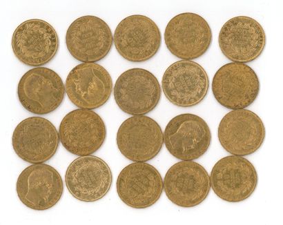 20 gold coins : 20 FF Napoléon III bare head...