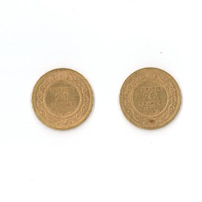 2 monnaies or : 20 Francs Tunisie 1904 A
