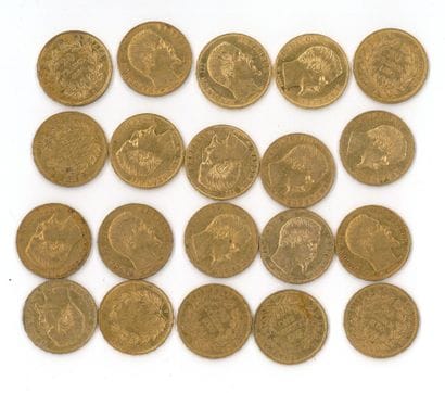 20 gold coins : 20 FF Napoléon III bare head...