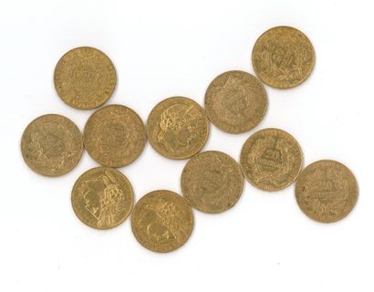 11 gold coins : 20 FF Cérès 1850 A