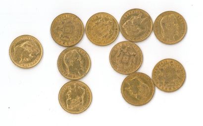 10 gold coins : 20 FF Napoléon III tête laurée...