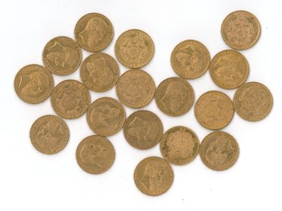 20 monnaies or : 20 F Belgique Léopold II...