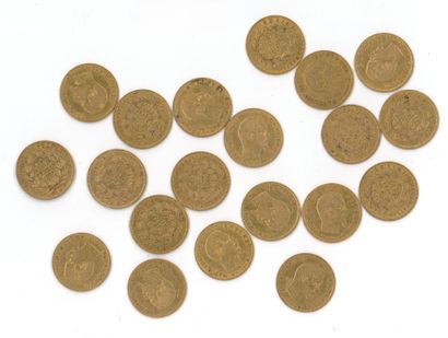 20 gold coins: 10 FF Napoléon III bare head...