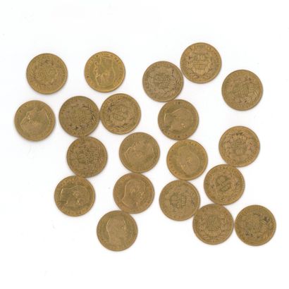 20 gold coins: 10 FF Napoléon III bare head...