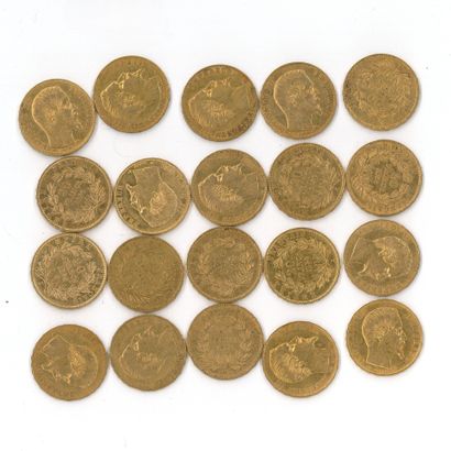 20 gold coins : 20 FF Napoléon III bare head...