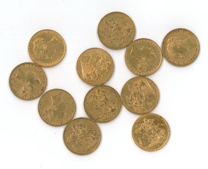 11 monnaies or : Souverain Victoria jeune...