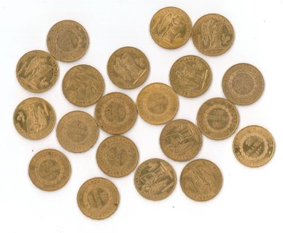 20 gold coins: 20 FF Génie (1876 A x 2, 1877...