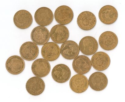 20 monnaies or : 20 F Belgique Léopold II...