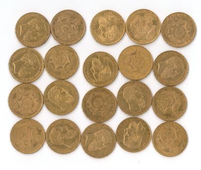 20 monnaies or : 20 F Belgique Léopold II...