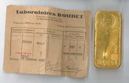 Lingot d'or numéroté 152026 - avec son bulletin...