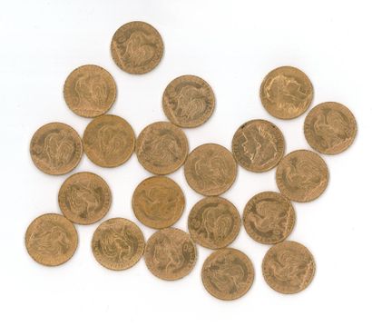 20 gold coins: 20 FF Coq 1907