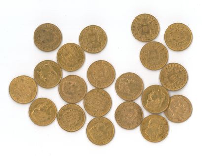 20 gold coins: 20 FF Napoléon III tête laurée...