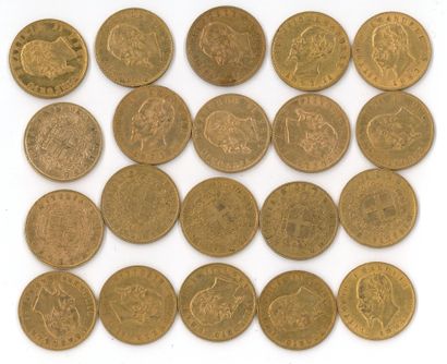 20 monnaies or : 20 Lires Victor Emmanuel...