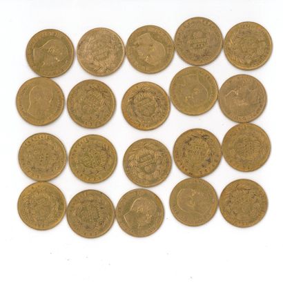 20 gold coins: 10 FF Napoléon III bare head...