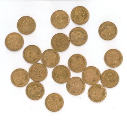 20 monnaies or : 20 F Belgique Léopold II...