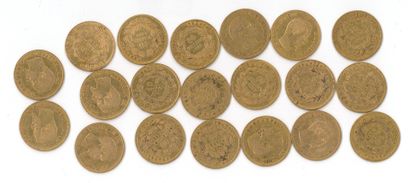 20 gold coins: 10 FF Napoléon III bare head...