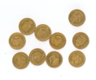 10 monnaies or : 8 Florins Magyar François-Joseph...