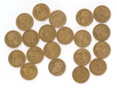 20 monnaies or : 20 F Belgique Léopold II...