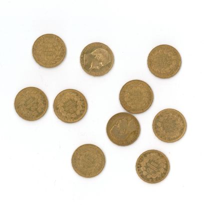10 gold coins: 20 FF Napoléon III bareheaded...