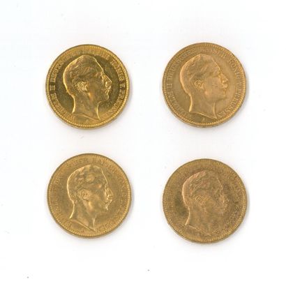 4 monnaies or : 20 marks Guillaume II (1906...