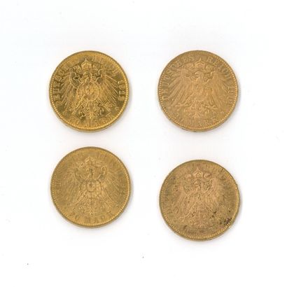 4 monnaies or : 20 marks Guillaume II (1906...