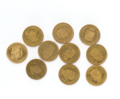10 monnaies or : 8 Florins Magyar François-Joseph...