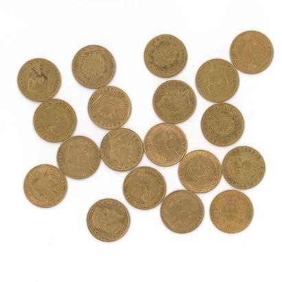 19 gold coins : 10 FF 
- Napoleon III bare...