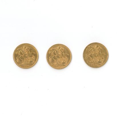 3 monnaies or : Souverain Edouard VII (1904...