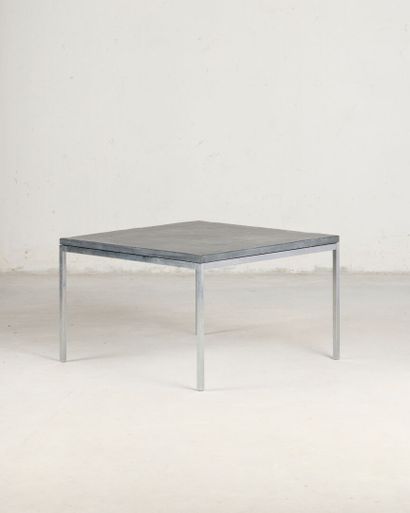 Pair of square coffee tables, slate tops,...