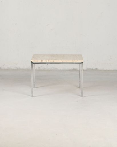 Pair of square coffee tables, travertine...