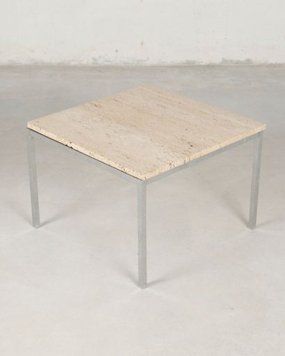 Pair of square coffee tables, travertine...