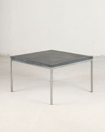 Pair of square coffee tables, slate tops,...