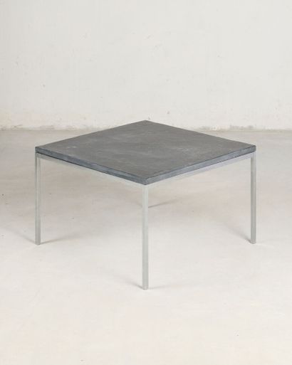 Pair of square coffee tables, slate tops,...