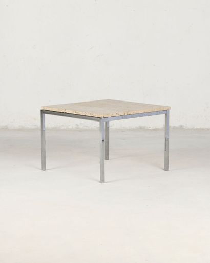 Pair of square coffee tables, travertine...