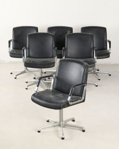 Set of six office chairs with chrome bases,...