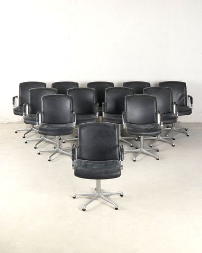 Set of twelve office chairs with chrome bases,...