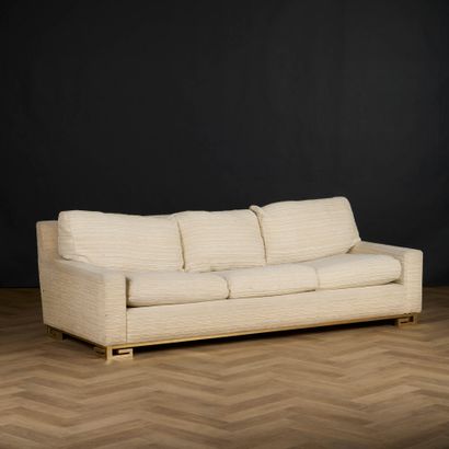 Large three-seater sofa in ivory striped...