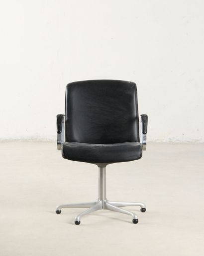 Set of six office chairs with chrome bases,...