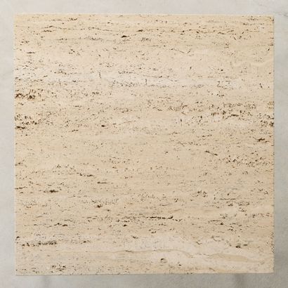 Pair of square coffee tables, travertine...