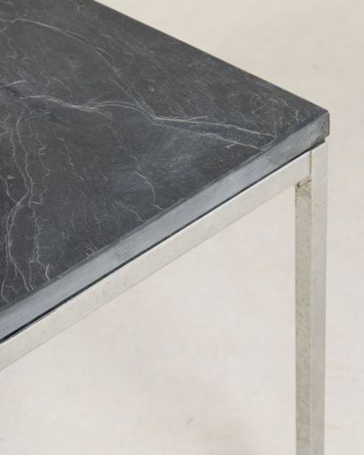 Pair of square coffee tables, slate tops,...