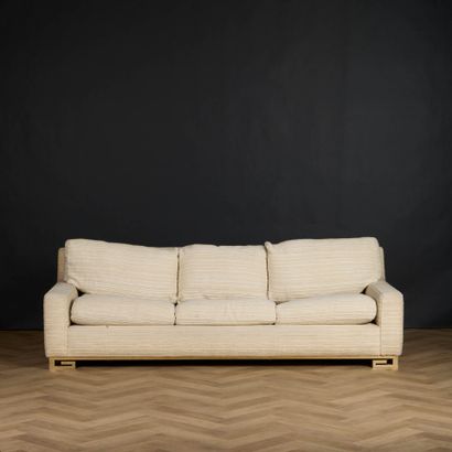 Large three-seater sofa in ivory striped...