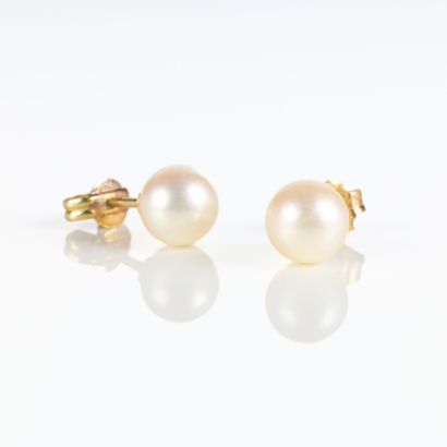 Pair of ear studs set with natural cultured...