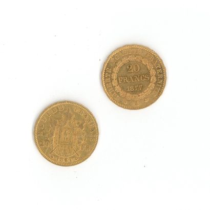 2 gold coins: 20 FF Napoléon III tête laurée...