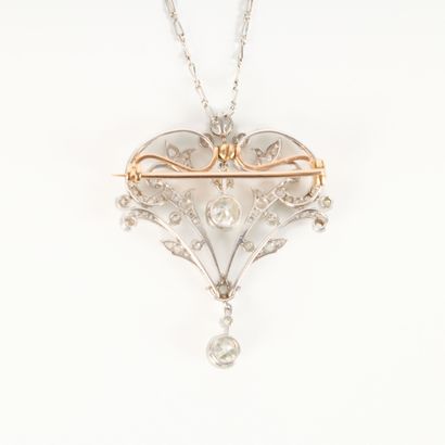 Gold and platinum openwork pendant brooch...
