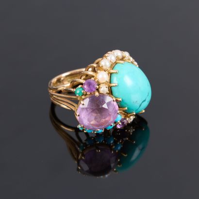 Large rose gold ring set with turquoise amethysts...