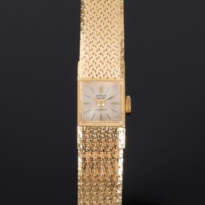 Gold ladies' wristwatch, square dial, supple...