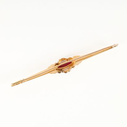 Two-tone gold (750‰) barrette brooch, set...