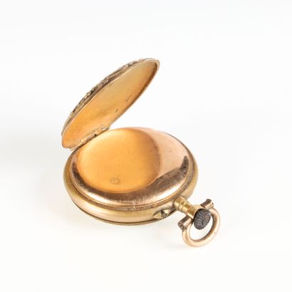 Gold collar watch engraved with scrolls and...