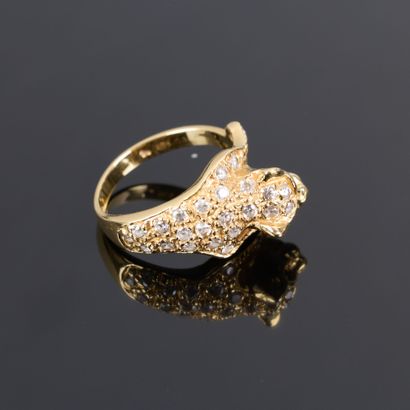 Gold panther ring set with white and blue...